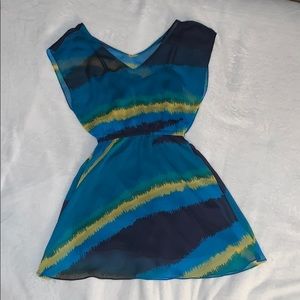 Express Blue Watercolor V Neck Dress Size XS